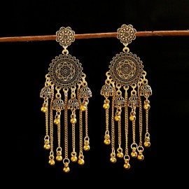 Classical Geometric Long Chain Bell Tassel Hanging Earrings Gypsy Afghan Tibetan Jewelry Bohemia India Jhumka Earrings