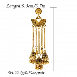 Egypt Turkish Classic Antique Women's Geometric Alloy Long Chain Tassel Jhumka Earrings 2019 Bohemia Indian Dangle Drop Earrings