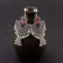 Egypt Vintage Green Lotus Jhumka Bells Tassel Earrings For Women Turkish Tribal Gypsy Triangle Indian Jewelry HXE068