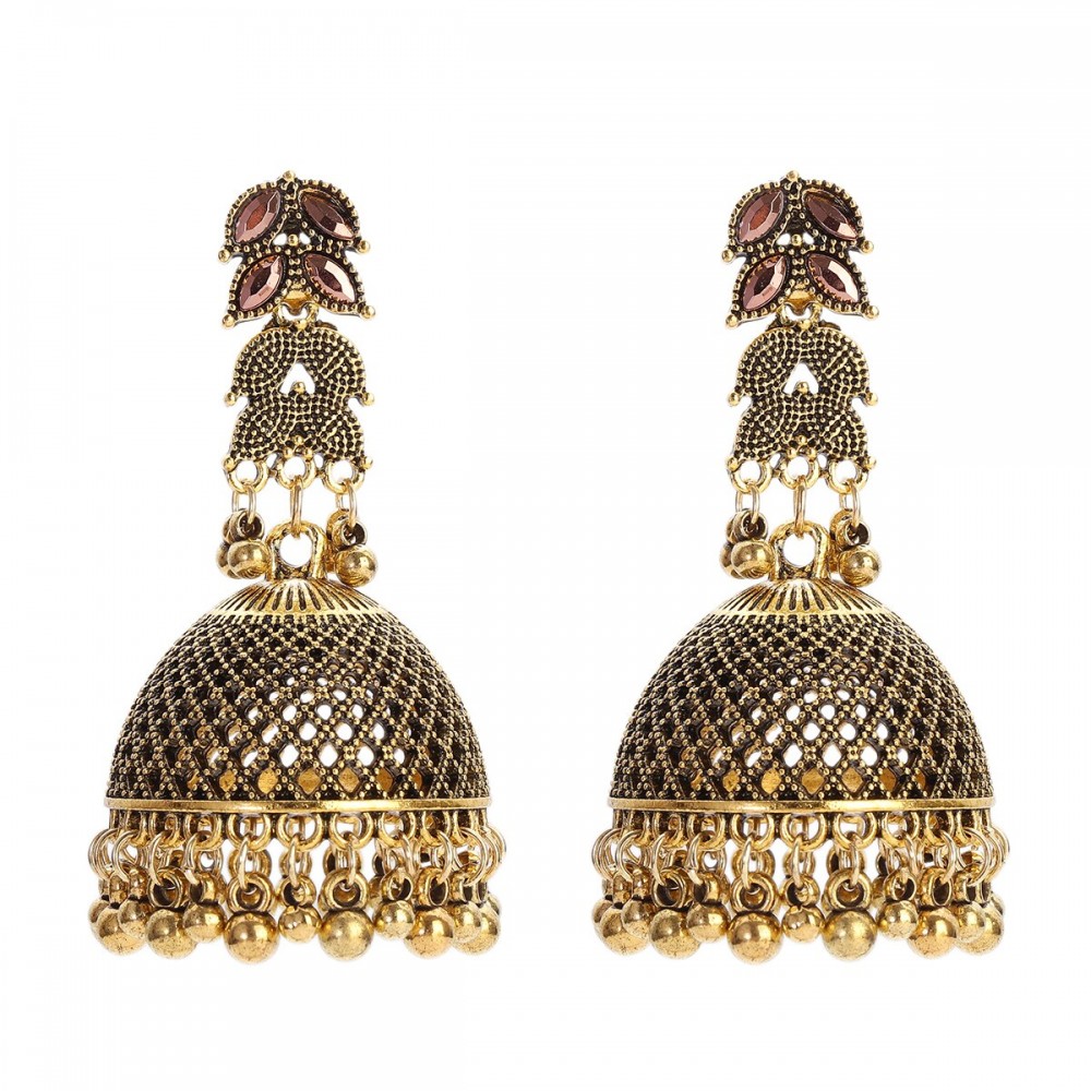 Ethnic Big Gold Color Indian Jhumka Earrings For Women Pendient Retro Bells Tibetan Earrings Oorbellen