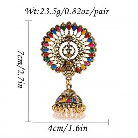 Ethnic Big Round Peacock Indian Antique Jhumka Earrings Women Vintage Bohemian Retro Pearl Tassel Bell Tibetan Earrings
