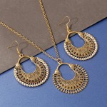 Ethnic Boho Gold Color Carved Roping Earring/Necklace Set Bijoux Wedding Jewelry Hangers Jhumka Earrings For Women