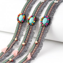 Ethnic Colorful Beads Necklace for Women Boho Turquoises Choker Necklaces Cotton Tassel Jewelry On The Neck Clothes Accessories