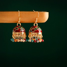 Ethnic Colorful Beads Tassel Gold Color Jhumka Earrings Womens Ethnic Vintage Flower Bollywood Oxidized Bell Tassel Earrings