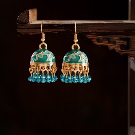 Ethnic Colorful Beads Tassel Gold Color Jhumka Earrings Womens Ethnic Vintage Flower Bollywood Oxidized Bell Tassel Earrings