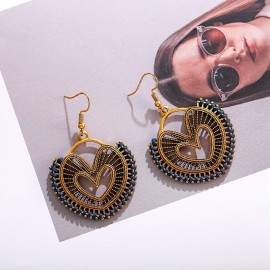 Ethnic Geometry Jhumka Earrings For Women Vintage Bohemia Flower Hollow Heart Shape Gold Color Drop Earrings