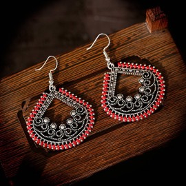 Ethnic Geometry Jhumka Earrings For Women Vintage Bohemia Flower Hollow Heart Shape Gold Color Drop Earrings
