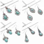 Ethnic Geometry Silver Color Turquoises Earring/Necklace Set Hangers Bijoux Wedding Jewelry Earrings For Women