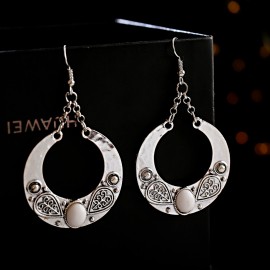 Ethnic Silver Color Carved Indian Earring For Women Pendient Boho Turquoises Jhumka Earrings Ladies Jewelry