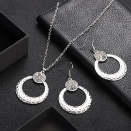 Ethnic Silver Color Geometric Earring Set Women Vintage Heart Shape Water Drop Jewelry Set Statement Earring Pendientes Bijoux