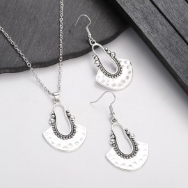Ethnic Silver Color Geometric Earring Set Women Vintage Heart Shape Water Drop Jewelry Set Statement Earring Pendientes Bijoux