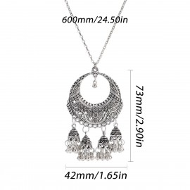 Ethnic Silver Color Jewelry Set for Women Vintage Flower Carved Bells Charm Pendants Necklaces Earrings Set Valentine Day Gift