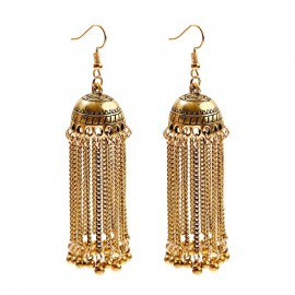 Ethnic Silver Color Long Tassel Indian Jhumka Earrings For Women Bell Gypsy Drop Earrings Tibetan Earrings Oorbellen