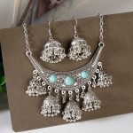 Ethnic Silver Color Necklace/Earrings Set Tibetan India Jewelry Femme Women's Turquoises Vintage Necklace Gifts