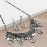 Ethnic Silver Color Water Drop Necklace/Earring Set Women's Luxury Retro White Crystal Wedding Jewelry Accessories