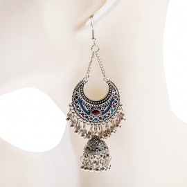 Ethnic Tribe Blue Silver Color India Jhumke Ladies Earrings 2020 Bohemian Tassel Drop Earrings Hangers