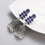 Ethnic Vintage Blue CZ Dangle Earrings Women Pendient Rerto Gyspy Silver Color Bell Tassel Earring Jewelry Oorbellen Hangers