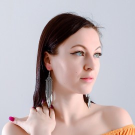 Ethnic Women's Geometric Alloy Long Chain Tassel Dangle Earrings Bohemia Triangle Alloy Drop Earrings Jhumka
