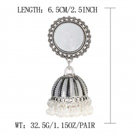 Ethnic Women's Pink Bells Tassel Earrings Classic Palace Dripping Oil Silver Color Round Mirror Drop Earrings Orecchini