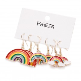 Fashion Sweet Lovely Rainbow Necklace Earrings Set Women's Boho Drop Oil Earrings Set Best Friend Girl Gift Jewelry
