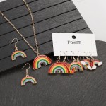 Fashion Sweet Lovely Rainbow Necklace Earrings Set Women's Boho Drop Oil Earrings Set Best Friend Girl Gift Jewelry