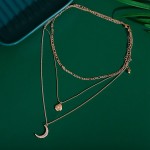 Fashion Women Moon Star Pendant Necklace Female Charm Gold Color Chain Multi-layer Necklaces For Friend Gift
