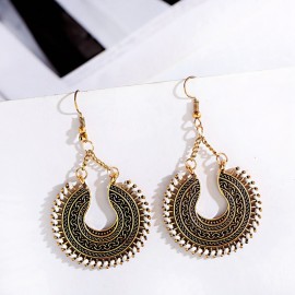 Gypsy Bohemian Women's Green Silk Hollow Water Drop Jhumka Earrings Handmade Ethnic Gold Color Alloy Drop Earring