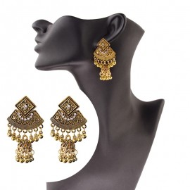 Gypsy Sector Afghan Jewelry Retro Ethnic Silver Color Indian Jhumka Bells Beads Drop Tassel Earrings For Women Oorbellen HXE070