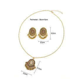 Indian Jewelry Gold Color Earring/Necklace Set Bijoux Women's Flower CZ Wedding Jewelry Hangers Bohemia Jhumka Earrings