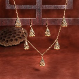 Indian Women Jewelry Silver Color Bells Earring/Necklace Set Bijoux Wedding Jewelry Hangers Bohemia Jhumka Earrings Hangers