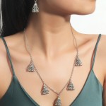 Indian Women Jewelry Silver Color Bells Earring/Necklace Set Bijoux Wedding Jewelry Hangers Bohemia Jhumka Earrings Hangers