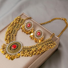 Luxury Vintage Women's Jewelry Set Gold Plated White Crystal Zircon Necklace Earrings Sets Bridal Wedding Jewelry Set 2023 New