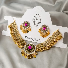 Luxury Vintage Women's Jewelry Set Gold Plated White Crystal Zircon Necklace Earrings Sets Bridal Wedding Jewelry Set 2023 New