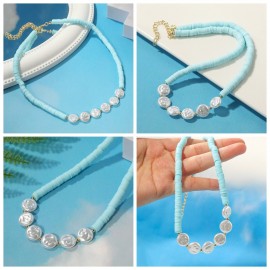 New Boho Clay Pearl Beads Necklace Women's Blue Purple Collares Choker Party Jewelry Necklaces Femme Pendants