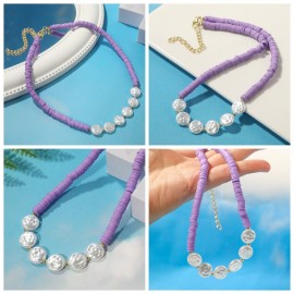 New Boho Clay Pearl Beads Necklace Women's Blue Purple Collares Choker Party Jewelry Necklaces Femme Pendants
