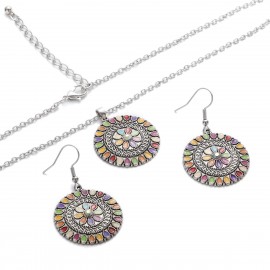 New Ethnic Boho Flower Earrings Jewelry Set Bijoux Women's Corful Dripping Oil Earrings Necklace Set
