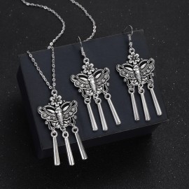 New Silver Color Jewelry Set Women's Ethnic Vintage Geometric Flower Tassel Earring Necklace Sets Female Party Accesories