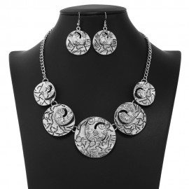 New Vintage Carved Round Necklace Jewelry Set Women's India India Silver Color Sweater Chain Jewelry