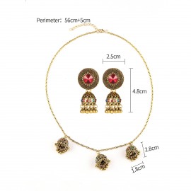 New Women's Indian Jewelry Set Earring/Necklace Wedding Jewelry Hangers Luxury Retro Red CZ Geometry Earrings