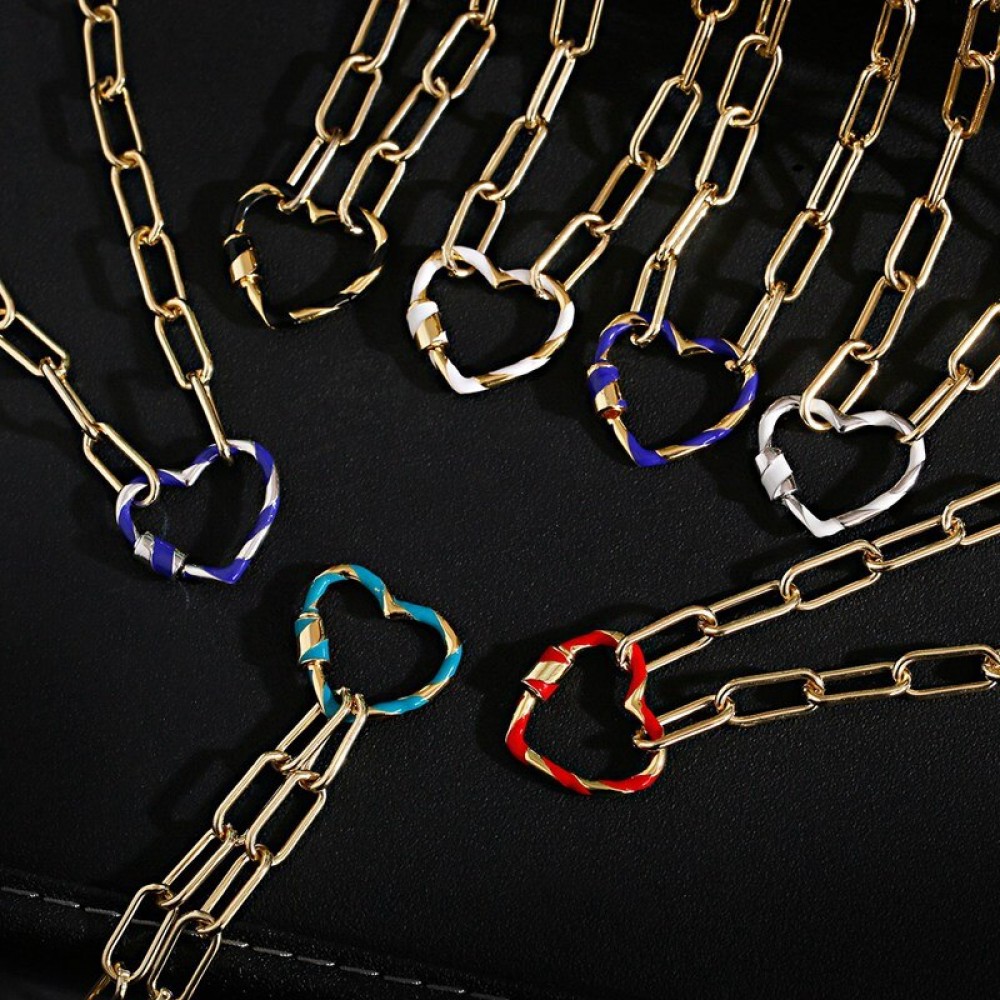Punk Heart Dripping Oil Necklace For Women Classic Gold Color Long Chain Choker Copper Charm Choker Party Necklaces Men Jewelry