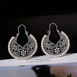 Retro Bollywood Womens Jewellery Ethnic Silver Plated Afghan Semicircle Silk Drop Jhumka Indian Earrings Wedding Jewelry