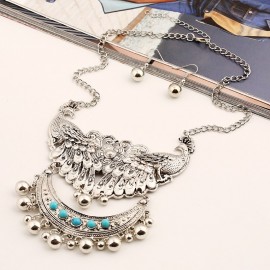 Retro Ethnic Silver Color Peacock Earring/Necklace Set Indian Maxi Wedding Jewelry Hangers Necklace Set