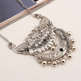 Retro Ethnic Silver Color Peacock Earring/Necklace Set Indian Maxi Wedding Jewelry Hangers Necklace Set