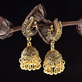 Retro Gold Color Peacock Ladies Earrings Tibetan Jewelry Gypsy Vintage Geometric Tassel Earrings Orecchini Etnici