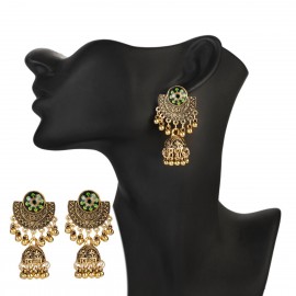 Retro Green Flower Jhumka Earring Ethnic Women's Gypsy Sector Alloy India Jewelry Orecchini