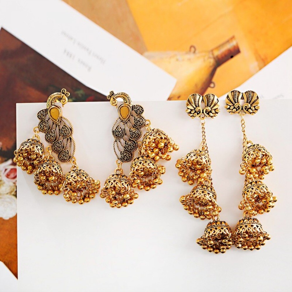 Retro Gypsy Women's Gold Color Peacock Earrings Indian Fashion Jewelry Wedding Ladies Earrings Orecchini Etnici