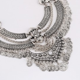 Retro Silver Color Coin Indian Jewelry Set Women Earring/Necklace Bijoux Wedding Jewelry Hangers Ethnic Flower Jhumka Earrings