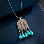Retro Turquoises Necklace Charm Natural Stone Jewelry Geometry Alloy Pendant Necklace Bijoux for Women Girl Gift