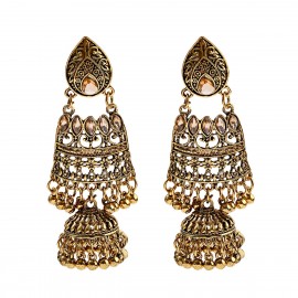 Retro Women's Silver Color Big Carved Hollow Indian Jhumka Earrings Ethnic Gypsy Bells Dabgle Earring Fashion Jewelry
