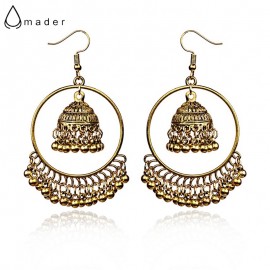 Round Turkish Vintage Jhumka Earrings Women's Gold Color Bells Drop Ethnic Indian Turkey Jewelry Boho Bijoux HXE087